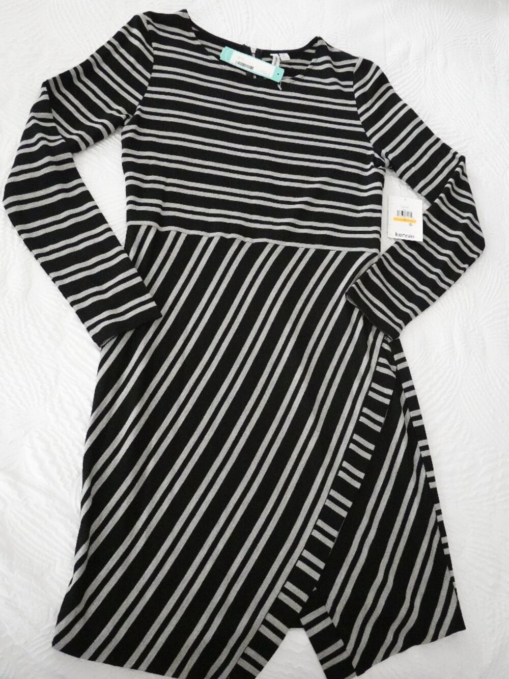 Kensie Black & Gray Striped Long Sleeve Dress - New With Tags